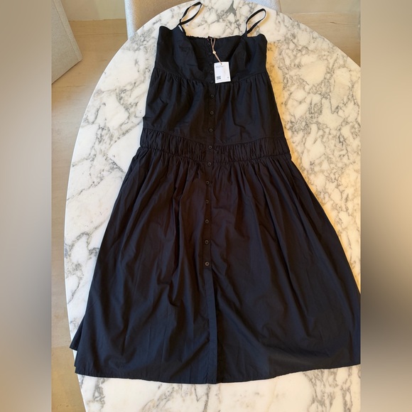 NWT QUINCE women's 100% organic cotton poplin spaghetti strap maxi dress black - Picture 4 of 9